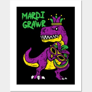 Mardi Grawr TRex Dino Toddler Kids Mardi Gras Boys Posters and Art